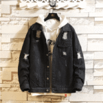 OEM/ODM Men’s Hooded Denim Jacket Hip Hop Streetwear - Image 3
