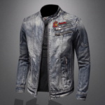 Men’s Retro Stand-Collar Zipper Denim Motorcycle Jacket