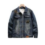 Men's Denim Letter Graphic Button-Down Streetwear Jacket - Image 4