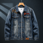 Men's Denim Letter Graphic Button-Down Streetwear Jacket
