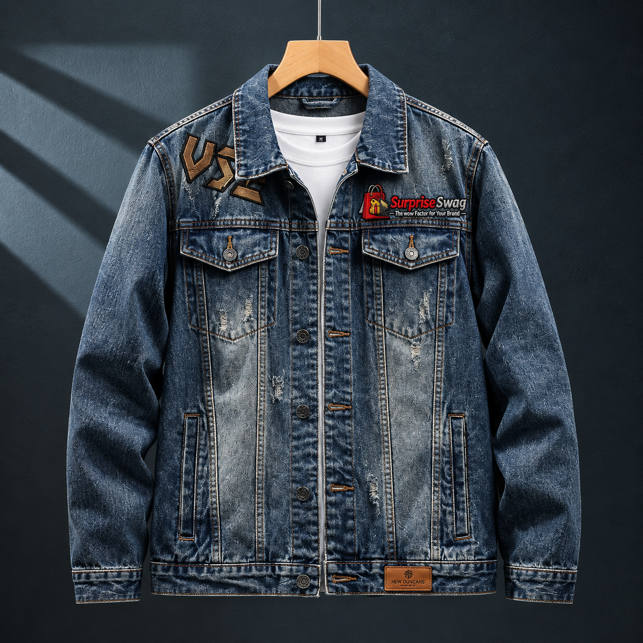 Jacket (2) Men's Denim Letter Graphic Button-Down Streetwear Jacket - Image 1