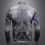 Men’s Retro Stand-Collar Zipper Denim Motorcycle Jacket - Image 3