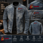 Men’s Retro Stand-Collar Zipper Denim Motorcycle Jacket - Image 5