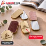 Custom Logo PU Leather Compact Mirror Gold Metal Promo