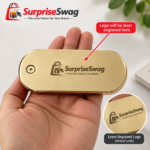 Custom Logo PU Leather Compact Mirror Gold Metal Promo - Image 2