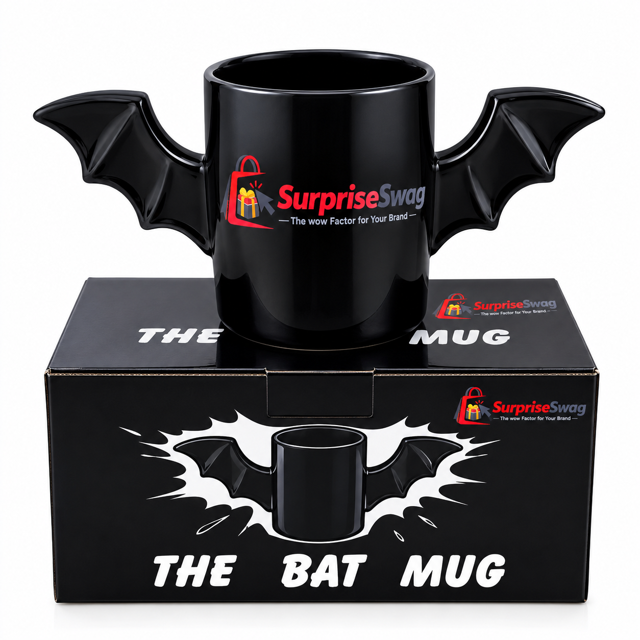 MUG 1 Custom Logo Black Bat Wing Ceramic Mug Halloween Promo - Image 1