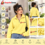 Women’s Loose Half-Zip Thermal-Lined Sweatshirt - Image 4
