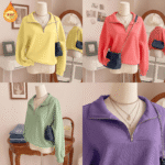 Women’s Loose Half-Zip Thermal-Lined Sweatshirt - Image 2