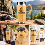 Custom Logo 300ml Bamboo Double Wall Coffee Mug - Image 4