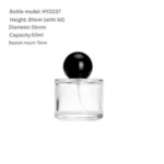 50ml Round Flat Glass Perfume Bottle with Metallic Cap - Image 3