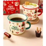 Christmas Ceramic Coffee Mug with Lid 340ml Nordic - Image 2