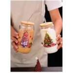 Christmas Borosilicate Glass Tumbler with Bamboo Lid & Straw - Image 4