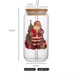 Christmas Borosilicate Glass Tumbler with Bamboo Lid & Straw - Image 2