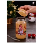 Christmas Borosilicate Glass Tumbler with Bamboo Lid & Straw - Image 3