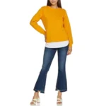 Women's Yellow Pearl-Beaded Crew Neck Knit Sweatshirt - Image 2