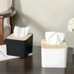 Custom Plastic Tissue Holder with Natural Bamboo Cover - Image 2
