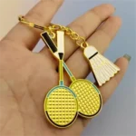 Alloy Badminton Racket Keychain with Enamel Design