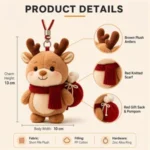 Soft Plush Reindeer Christmas Keychain with Antlers - Image 2