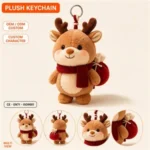 Soft Plush Reindeer Christmas Keychain with Antlers