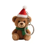 Mini Plush Bear Keychain with Santa Hat
