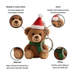 Mini Plush Bear Keychain with Santa Hat - Image 2