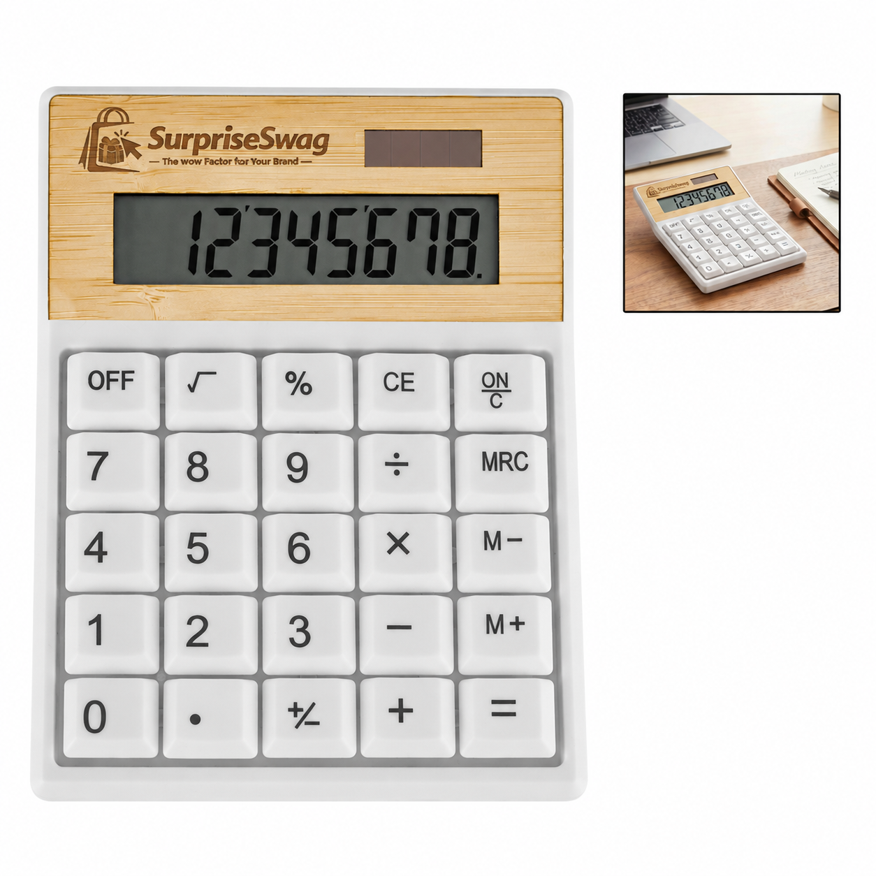 CALCULATOR 1 Custom Logo Bamboo Solar Desktop Calculator Promo Gift - Image 1