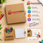Custom Logo Kraft Crayon Set with Notepad Promo Gift - Image 3