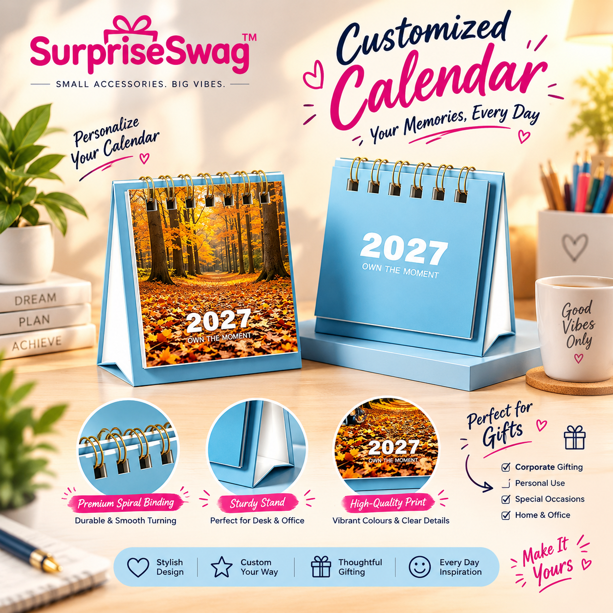 Calendar (1) Custom Logo 2027 Mini Desk Pad Table Calendar - Image 1