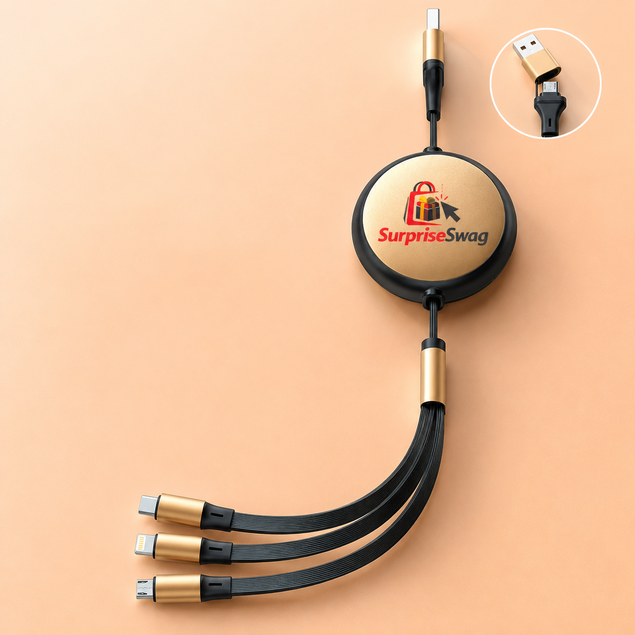 Charging Cable (2) Custom Logo 120W Retractable 3-in-1 Charging Cable - Image 1
