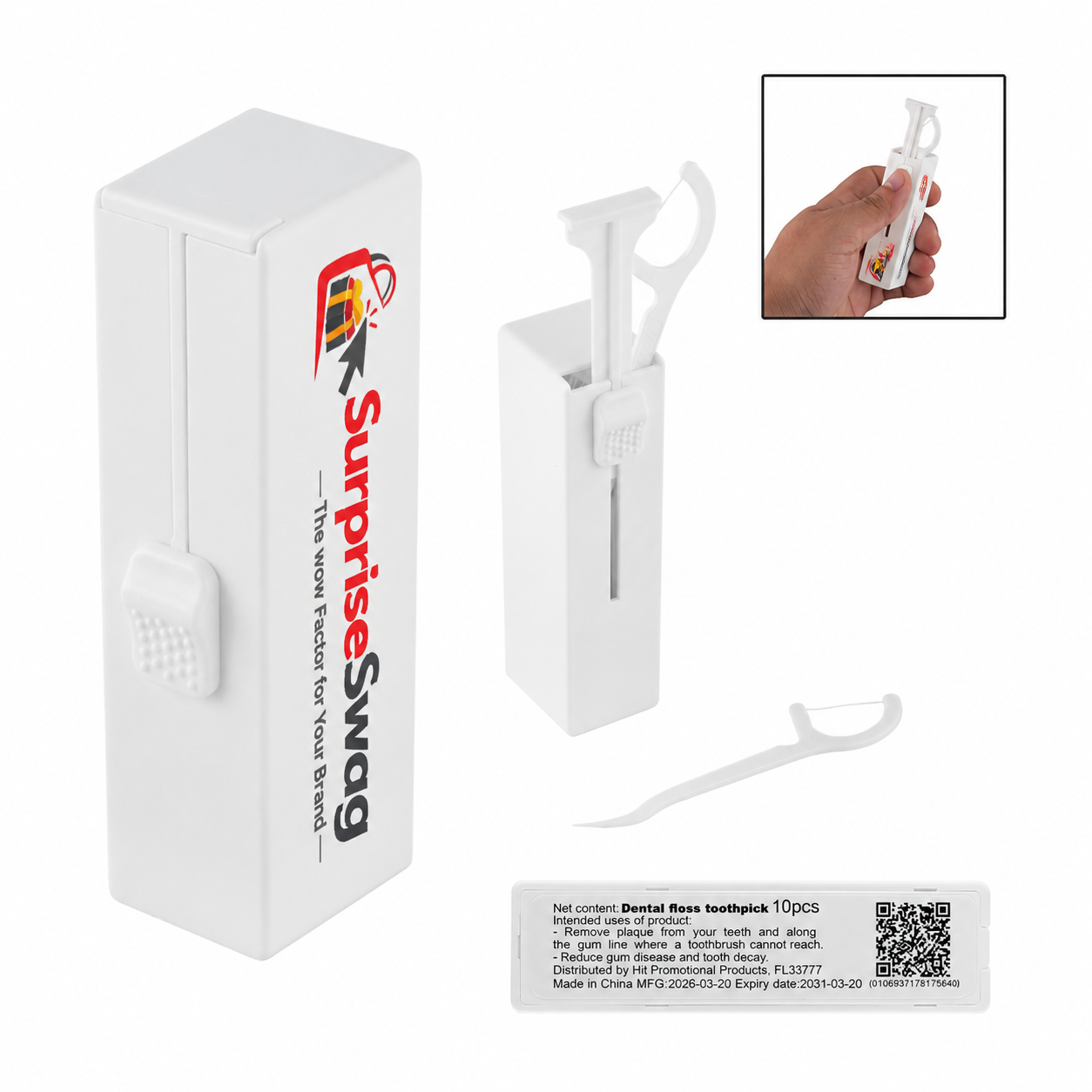 FLOSE 1 Custom Logo Dental Floss Pick Dispenser 10pc Promo - Image 1