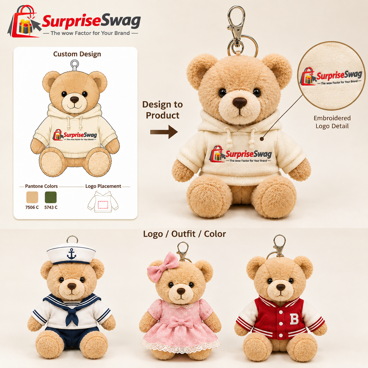 KEYCHAIN 1 Custom Logo Plush Teddy Bear Keychain Outfit Promo - Image 1