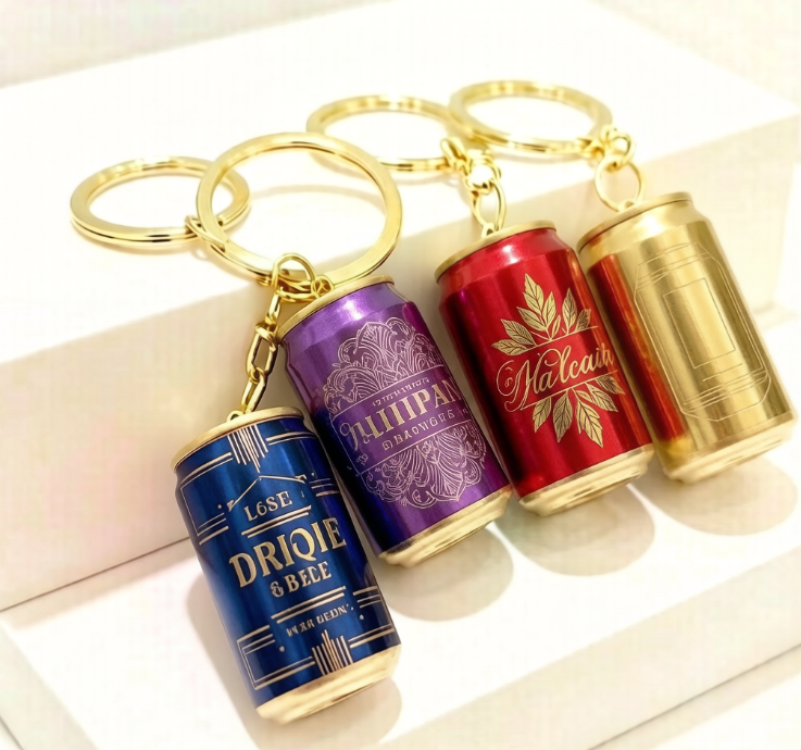 KEYCHAIN 1 Custom Logo 3D Mini Beer Can Promotional Keychain - Image 1