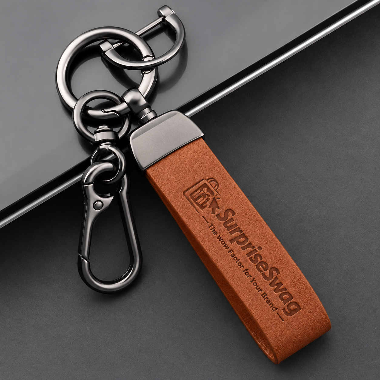 KEYCHAIN 1 Custom Logo PU Leather Car Keychain Carabiner Promo - Image 1