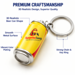 Custom Logo 3D Mini Beer Can Keychain Promo Souvenir - Image 2