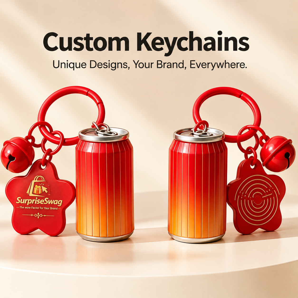 KEYCHAIN Custom Logo 3D Soda Can Keychain Bell Charm Promo Gift - Image 1