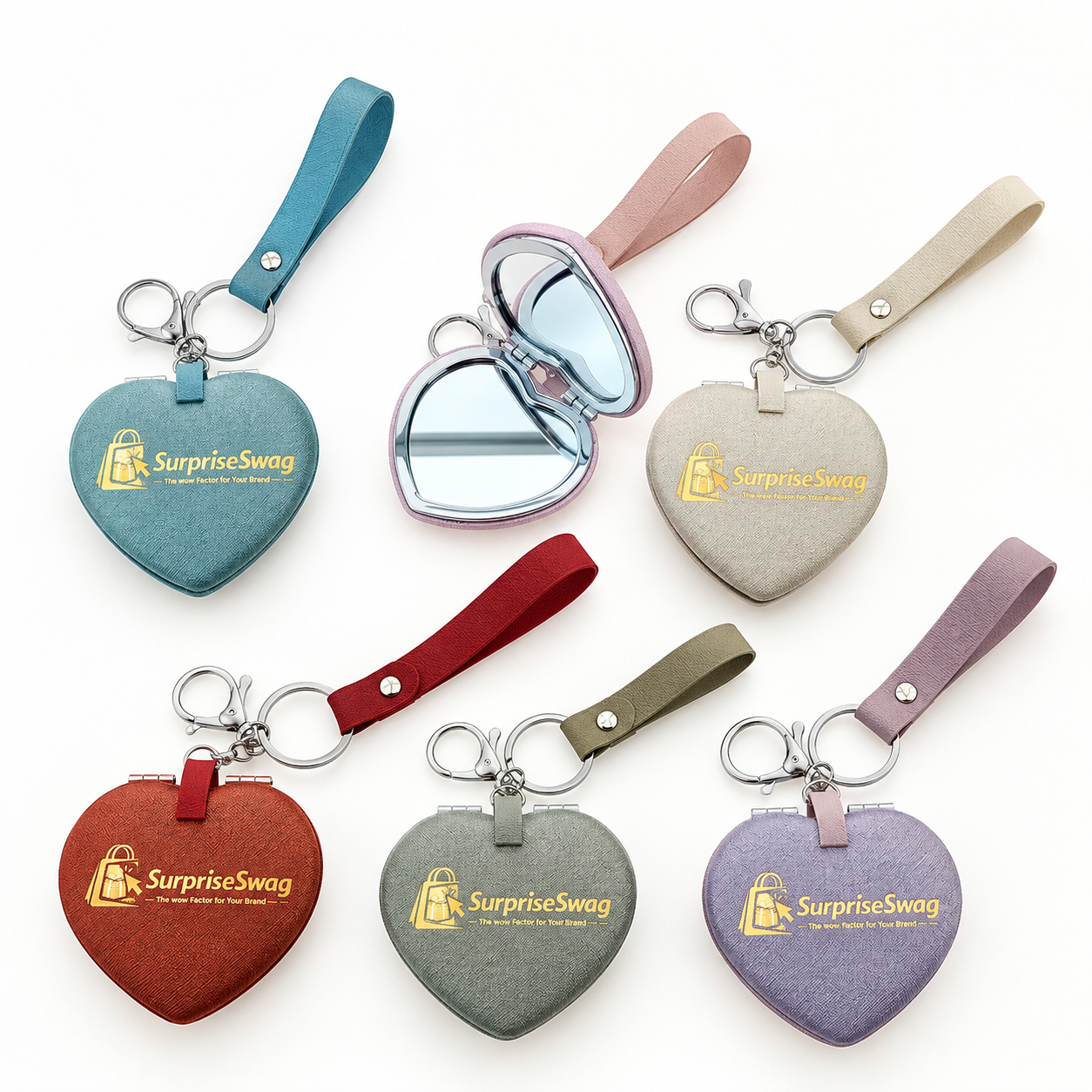 MIRROR 1 Custom Logo Heart PU Leather Compact Mirror Keychain - Image 1