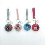 Custom Logo Heart PU Leather Compact Mirror Keychain - Image 3