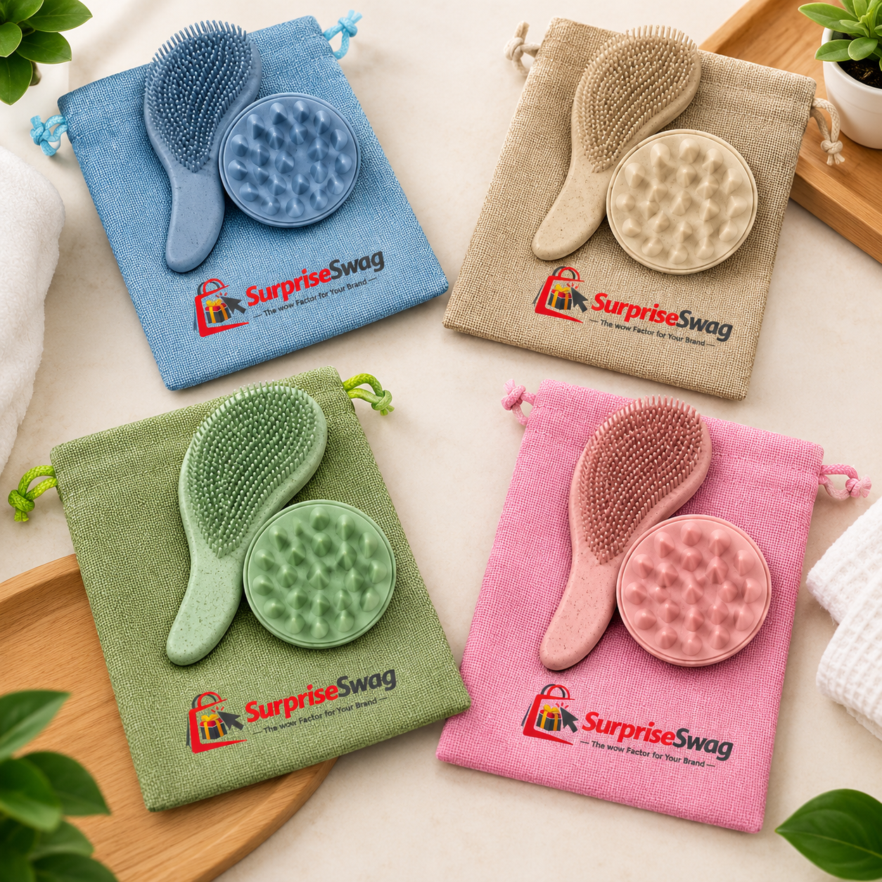 Massage Brush (4) Custom Logo Silicone Detangler Scalp Massage Brush - Image 1