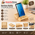 Custom Logo Bamboo USB Hub Phone Stand Desk Promo - Image 2