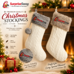 Custom Logo Cable Knit Christmas Stocking Fur Cuff Promo - Image 3