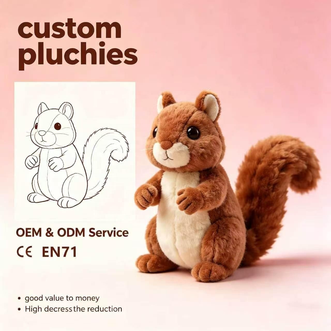 TOY 1 Custom Logo Plush Squirrel Toy Realistic Promo Gift - Image 1