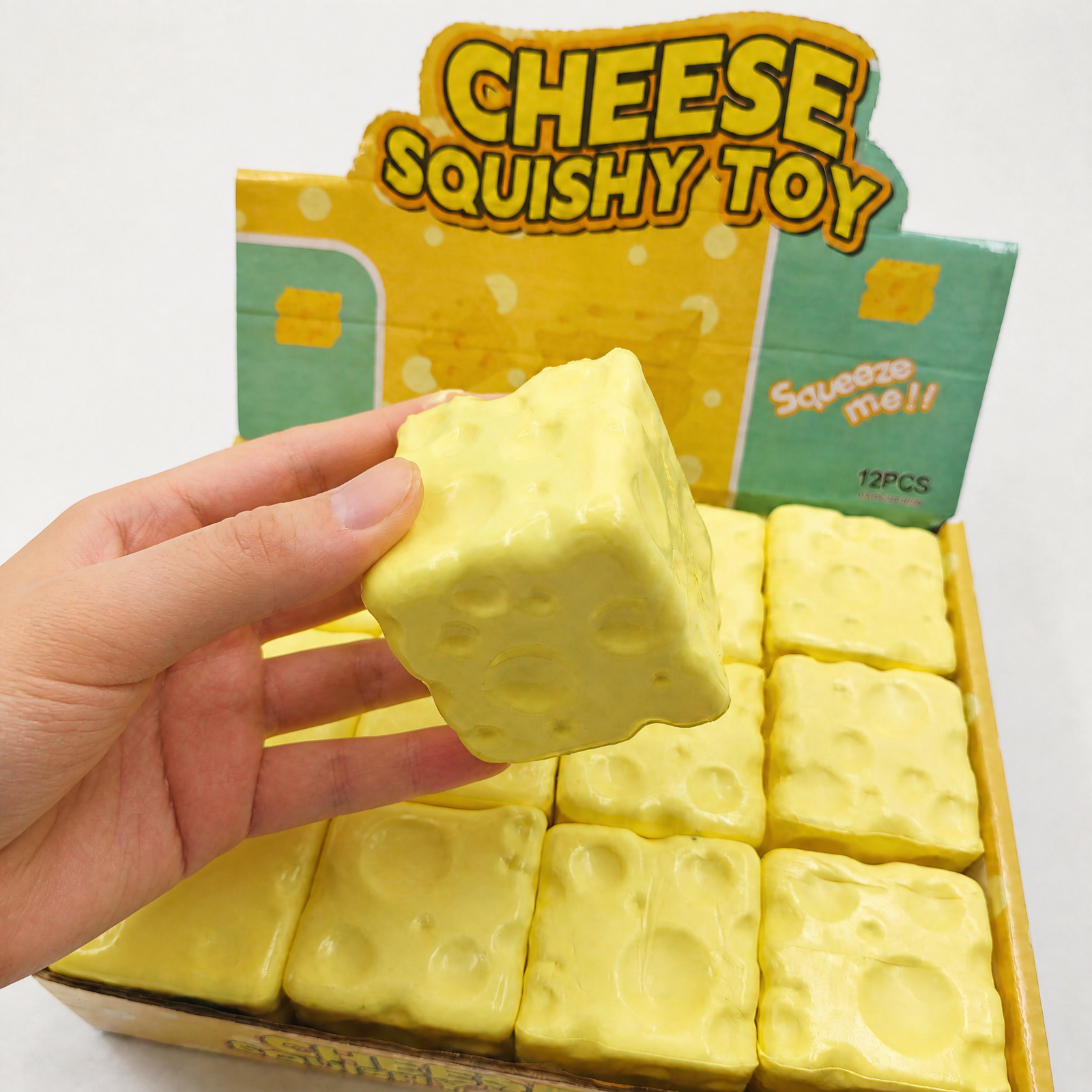 TOY 1 Custom Logo Cheese Cube Squeeze Toy Stress Relief Promo - Image 1